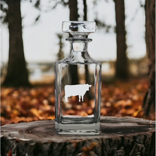 Cow Decanter 26 Oz Bourbon Whiskey Premium Glass Personalize Farm Gift NEW