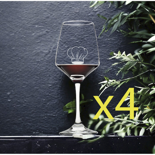 Chef Hat Wine Glasses x4 Premium 12 Oz Personalize Restaurant Food NEW