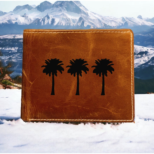 Palm Trees Leather Wallet Bifold Premium Quality Buffalo Tropical Beach NEW
