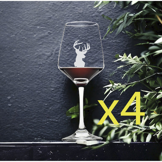 Buck Head Wine Glasses x4 Premium 12 Oz Personalize Animal Nature Outdoors NEW