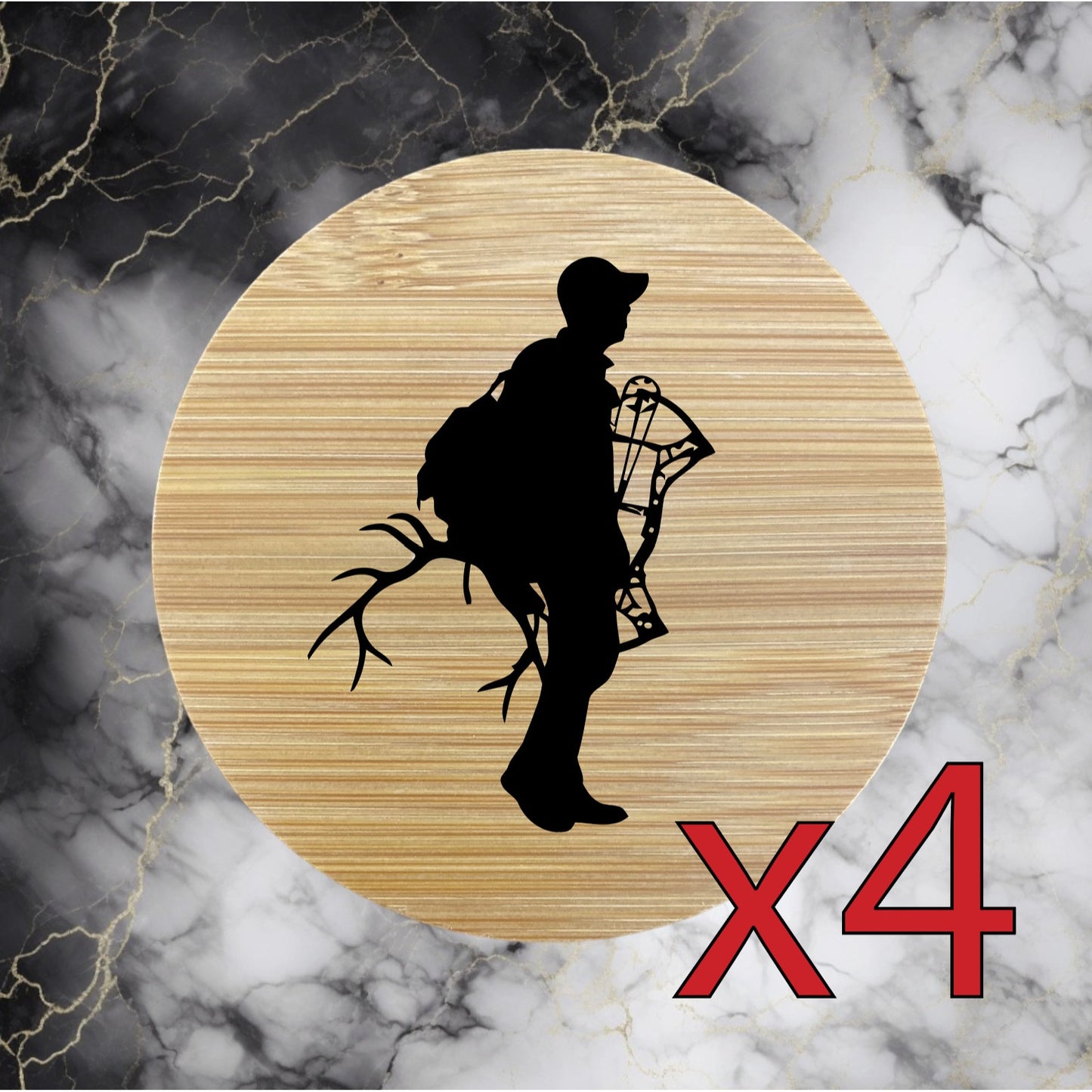 Hunter Antlers x4 Bamboo Coasters Drink Natural Wood Home Decor Lounge Wild NEW