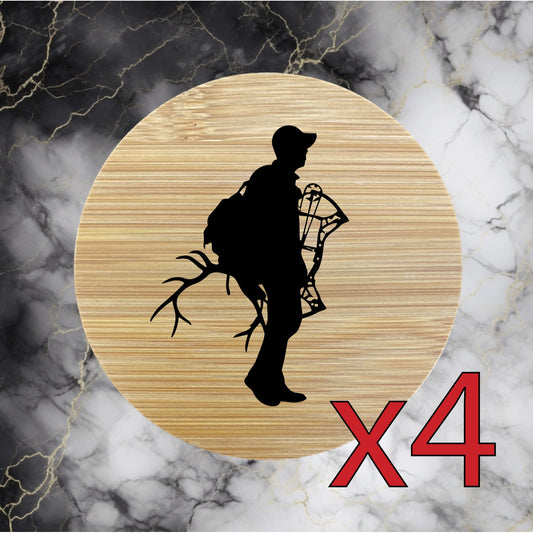 Hunter Antlers x4 Bamboo Coasters Drink Natural Wood Home Decor Lounge Wild NEW