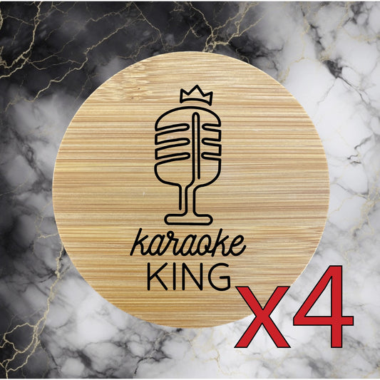 Karaoke King x4 Bamboo Coasters Drink Natural Wood Home Decor Lounge Sing NEW