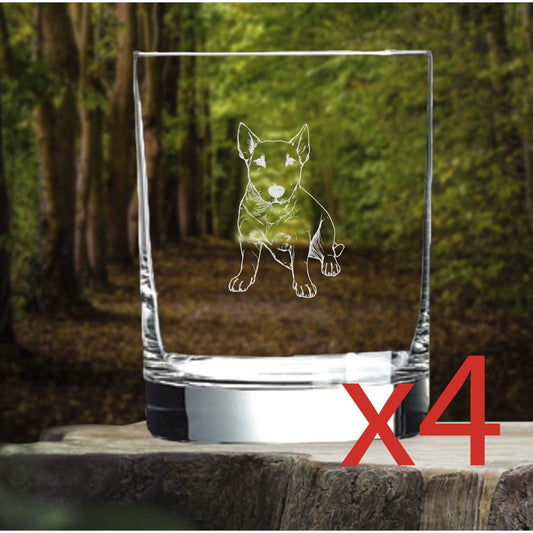 Bull Terrier Whiskey Glasses x4 Double 14 Oz Premium Old Fashioned Animal NEW
