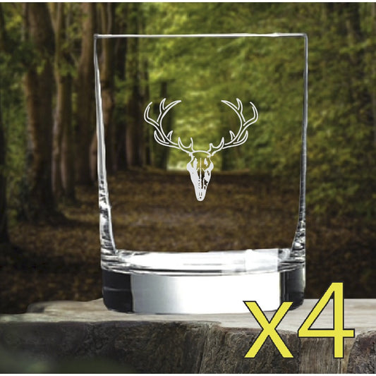 Deer Skull Whiskey Glasses x4 Double 14 Oz Premium Old Fashioned Outdoor NEW