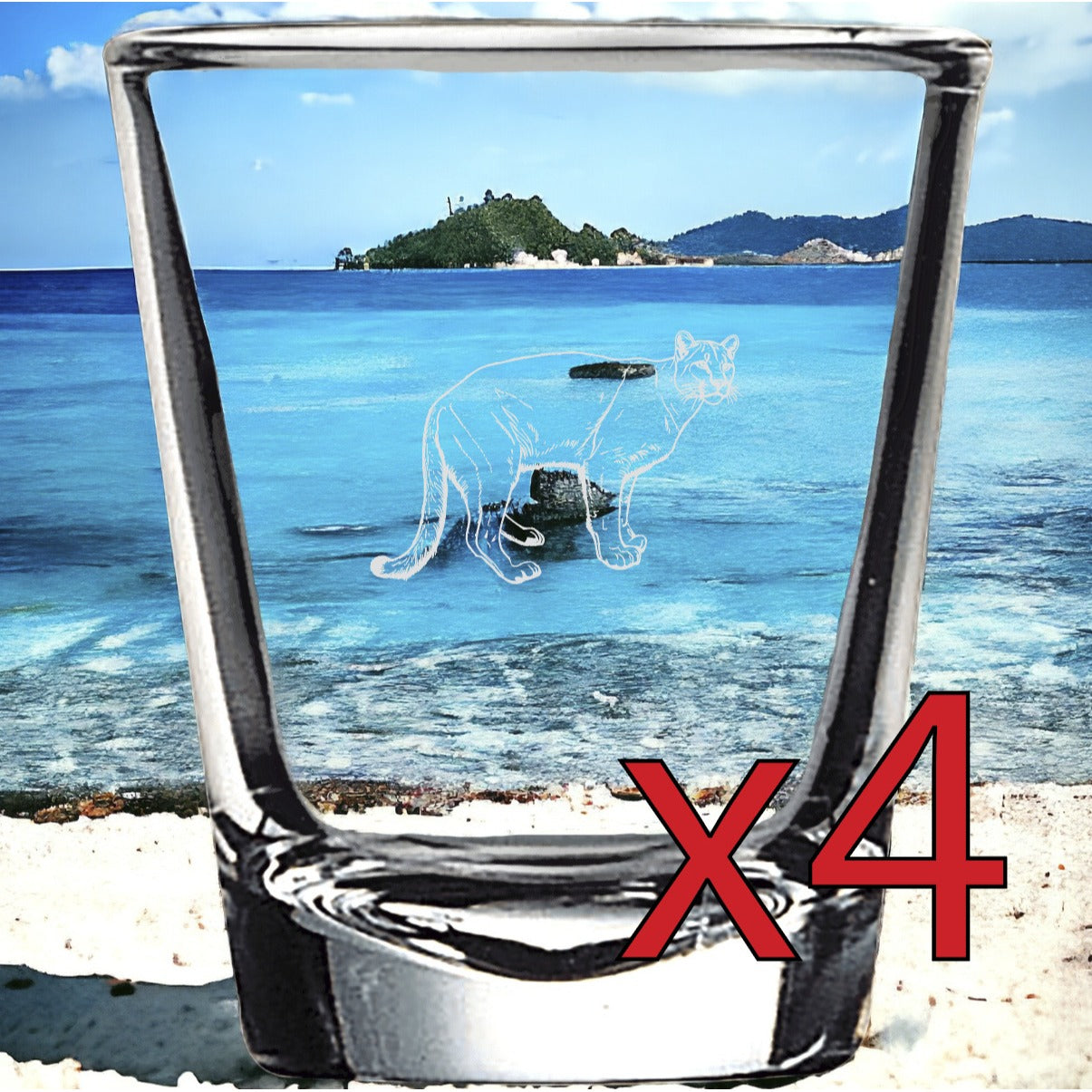 Mountain Lion x4 Shot Glasses Spirit Liquor Party 2 Oz Premium Customize Cat NEW