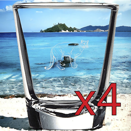 Mountain Lion x4 Shot Glasses Spirit Liquor Party 2 Oz Premium Customize Cat NEW