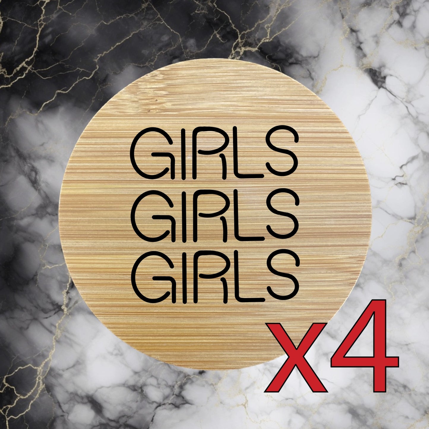 Girls Girls Girls x4 Bamboo Coasters Drink Natural Wood Home Decor Lounge NEW