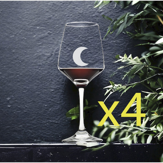 Crescent Moon Wine Glasses x4 Premium 12 Oz Personalize Stars Galaxy NEW
