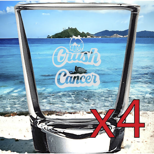 Crush Cancer x4 Shot Glasses Spirit Liquor Party 2 Oz Premium Customize Hope NEW
