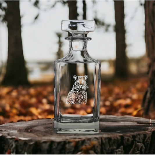 Leopard Decanter 26 Oz Bourbon Whiskey Premium Glass Personalize Animal Gift NEW