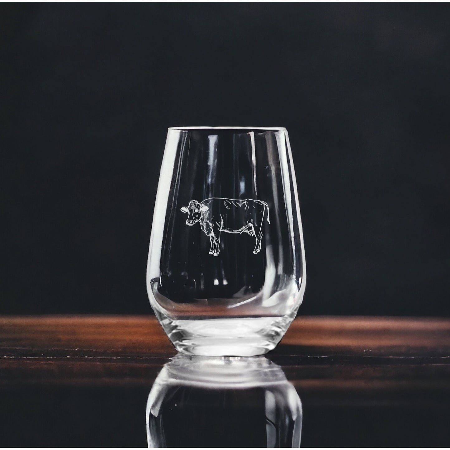 Cow Stemless Wine Glasses x4 Premium 15 Oz Personalize Farm Animal Gift NEW