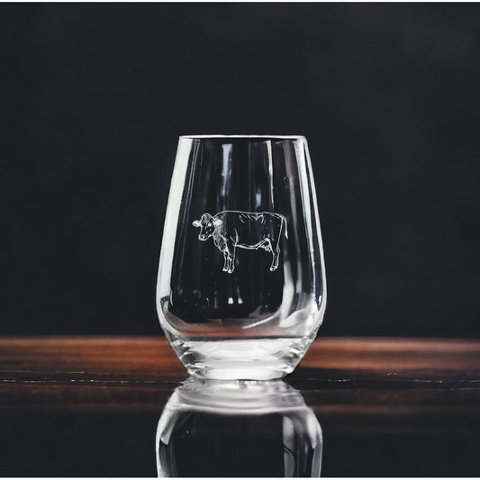 Cow Stemless Wine Glasses x4 Premium 15 Oz Personalize Farm Animal Gift NEW
