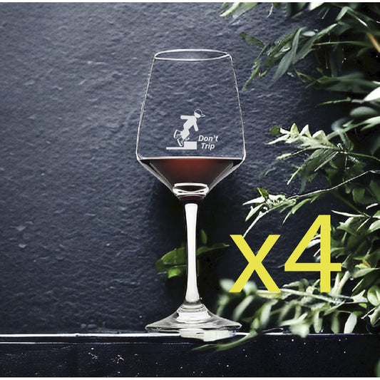 Don't Trip Wine Glasses x4 Premium 12 Oz Personalize Work Funny NEW