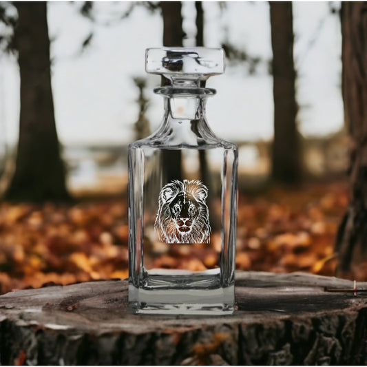 Lion Decanter 26 Oz Bourbon Whiskey Premium Glass Personalize Big Cat Gift NEW