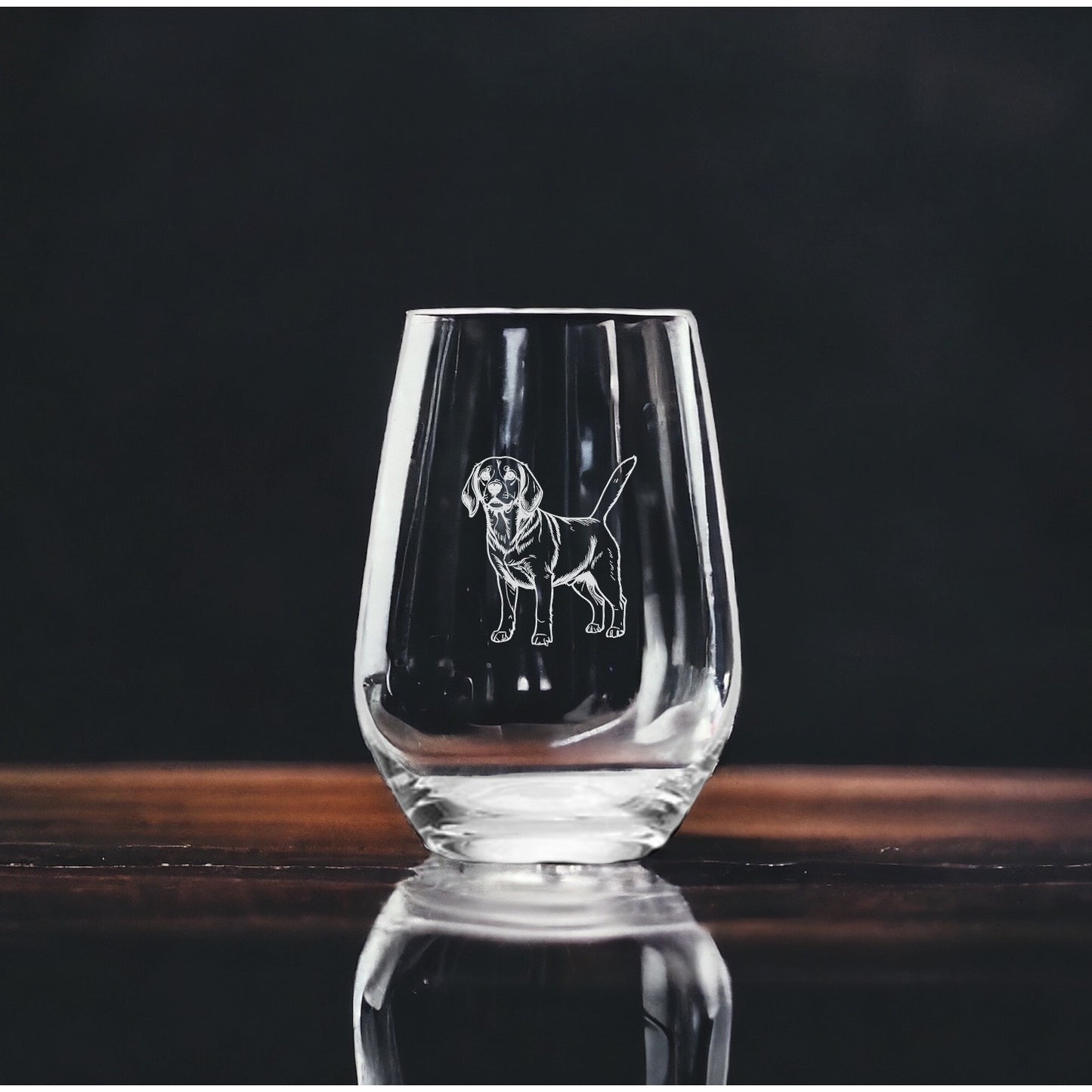 Beagle Stemless Wine Glasses x4 Premium 15 Oz Personalize Dog Animal Pet NEW