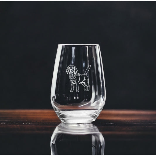 Beagle Stemless Wine Glasses x4 Premium 15 Oz Personalize Dog Animal Pet NEW