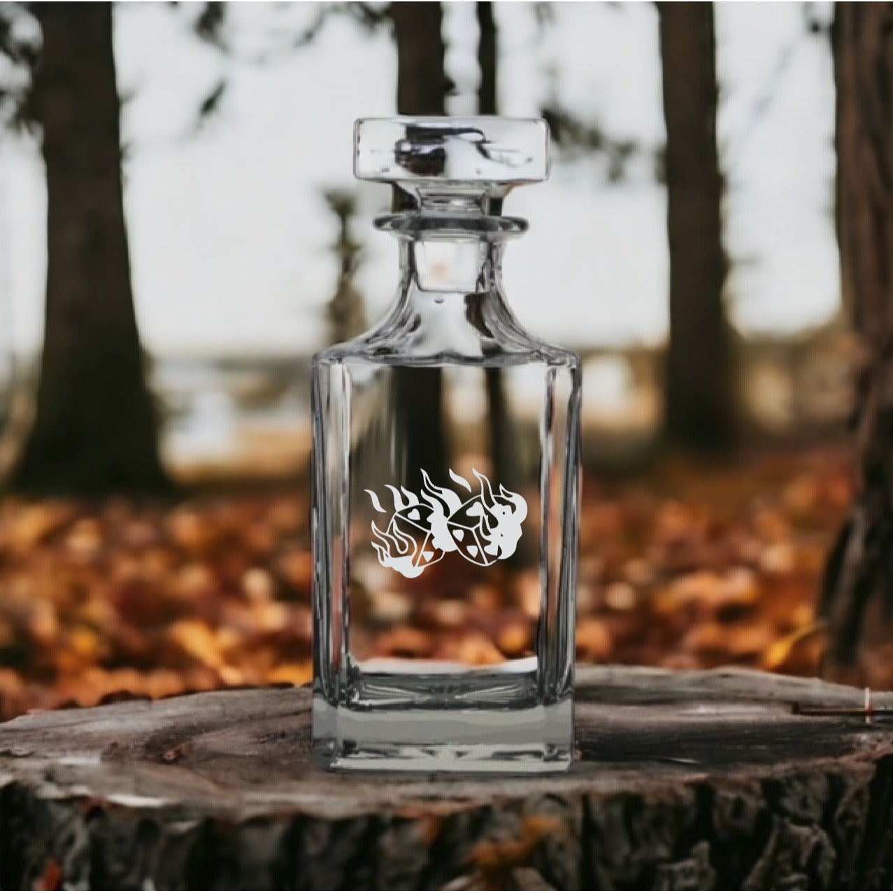 Dice Fire Decanter 26 Oz Bourbon Whiskey Premium Glass Personalize Hearts NEW