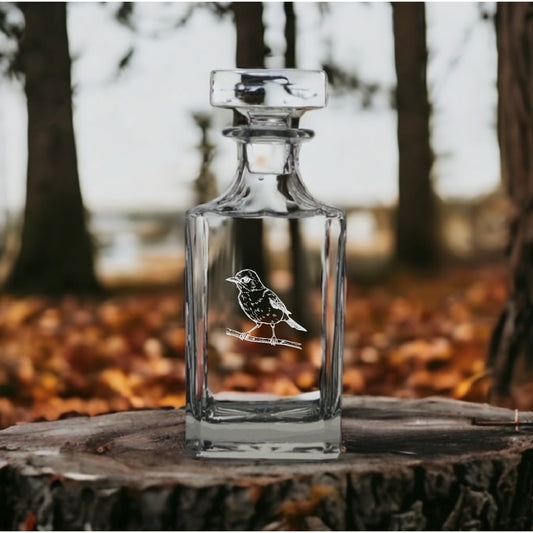 Robin Decanter 26 Oz Bourbon Whiskey Premium Glass Personalize Animal Gift NEW