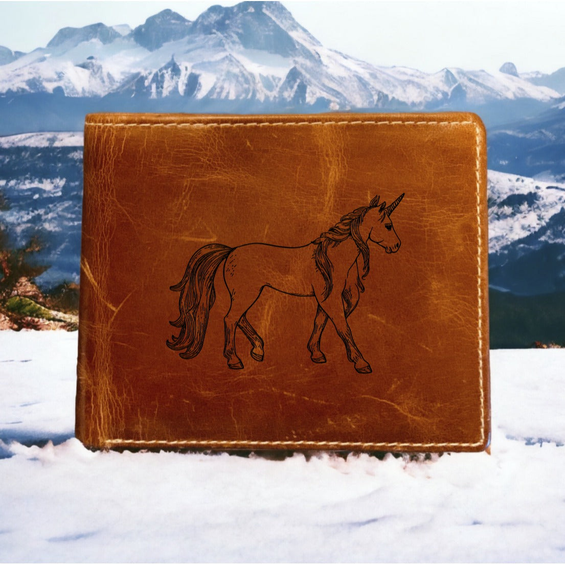 Unicorn Leather Wallet Bifold Premium Quality Buffalo Animal Fantasy Gift NEW