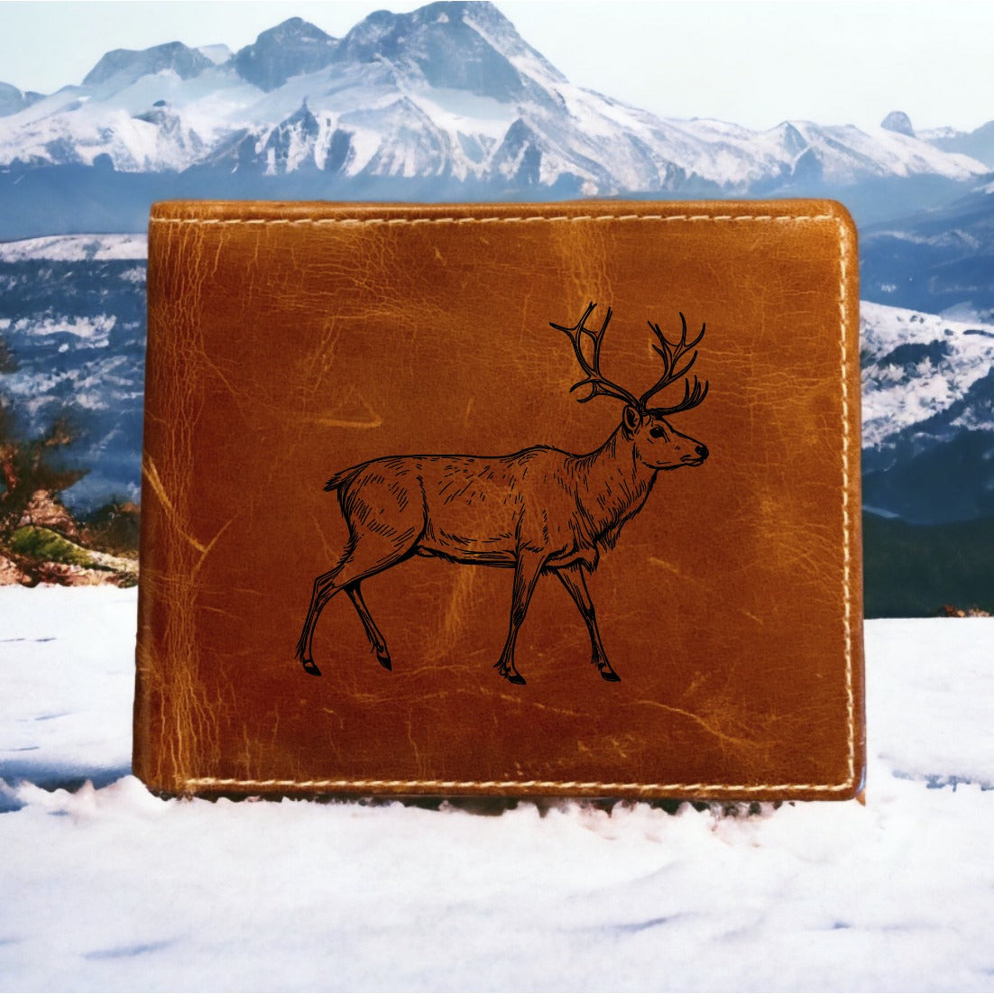 Caribou Leather Wallet Bifold Premium Quality Buffalo Animal Outdoor Wild NEW