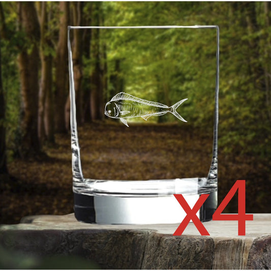 Mahi Mahi Whiskey Glasses x4 Double 14 Oz Premium Old Fashioned Animal Gift NEW