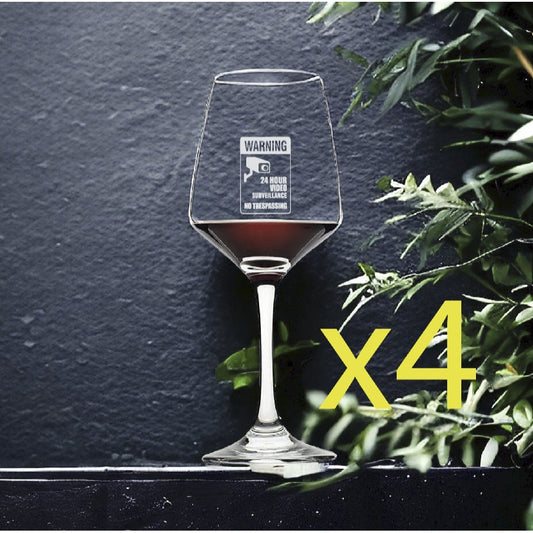 24 Hour Surveillance Wine Glasses x4 Premium 12 Oz Personalize Video Camera NEW