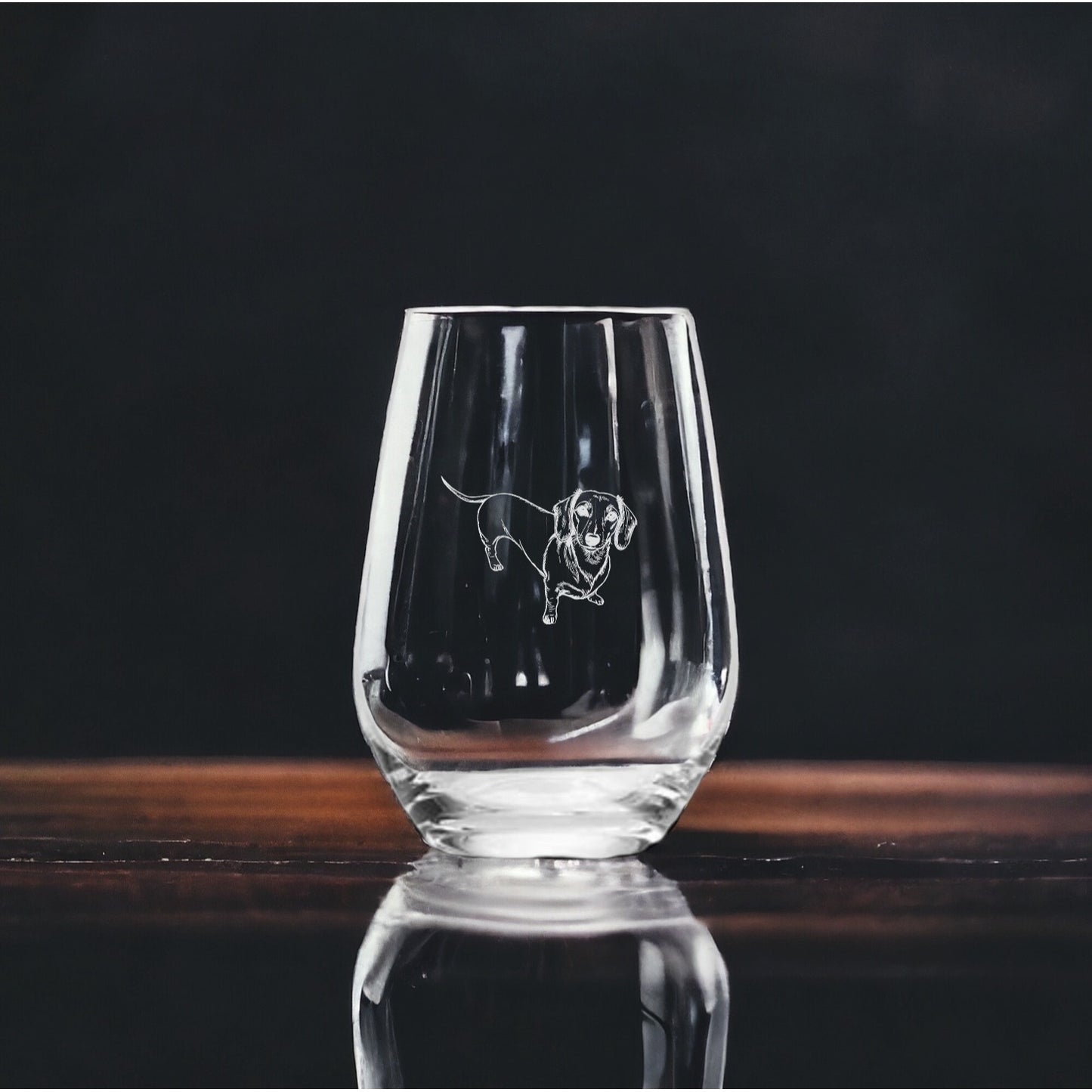 Dachshund Stemless Wine Glasses x4 Premium 15 Oz Personalize Gift Weiner Dog NEW