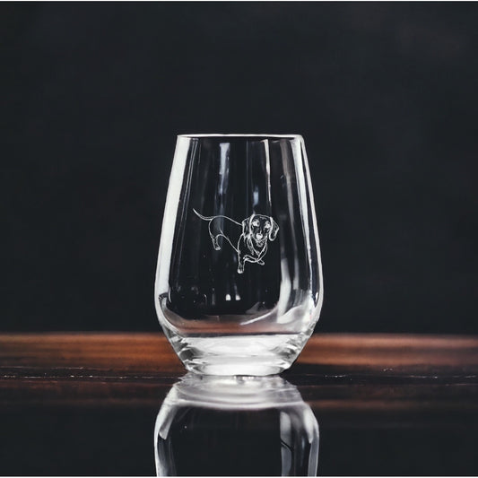 Dachshund Stemless Wine Glasses x4 Premium 15 Oz Personalize Gift Weiner Dog NEW