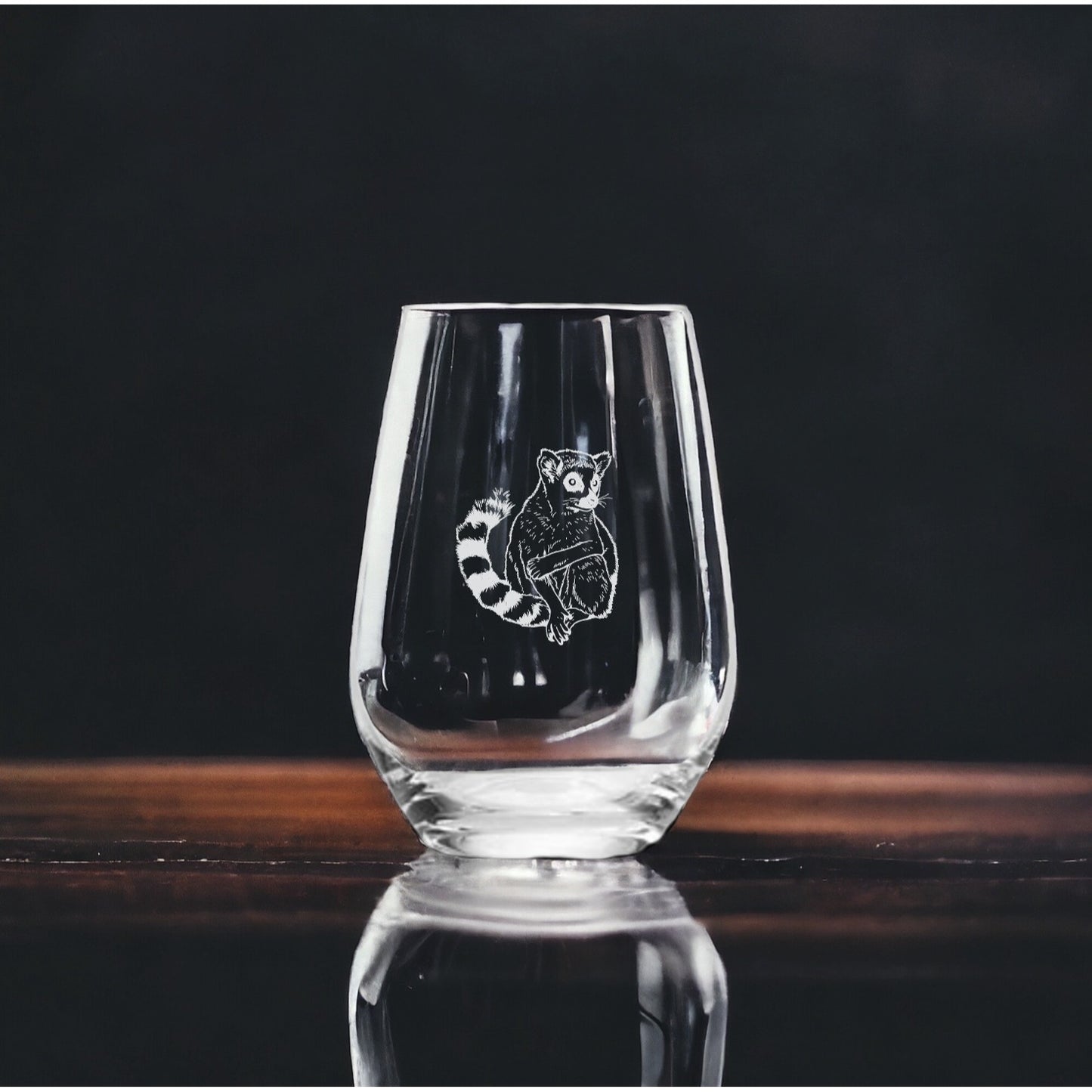 Ringtail Lemur Stemless Wine Glasses x4 Premium 15 Oz Personalize Gift NEW