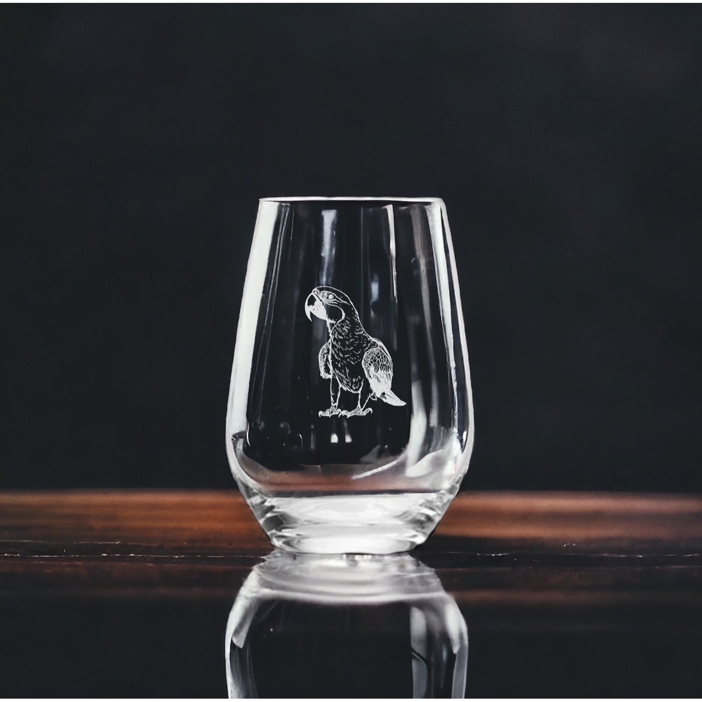 Parrot Stemless Wine Glasses x4 Premium 15 Oz Personalize Gift Bird Animal NEW