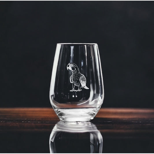 Parrot Stemless Wine Glasses x4 Premium 15 Oz Personalize Gift Bird Animal NEW