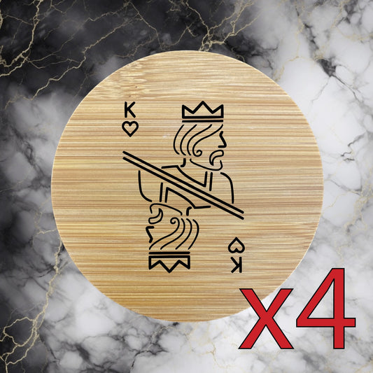 King of Hearts x4 Bamboo Coasters Drink Natural Wood Home Decor Lounge Card NEW
