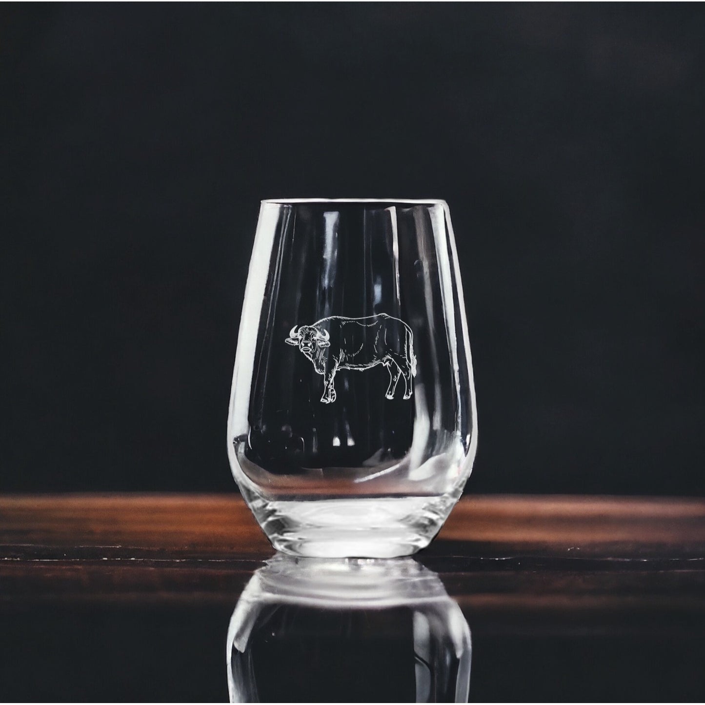 Water Buffalo Stemless Wine Glasses x4 Premium 15 Oz Personalize Gift Wild NEW