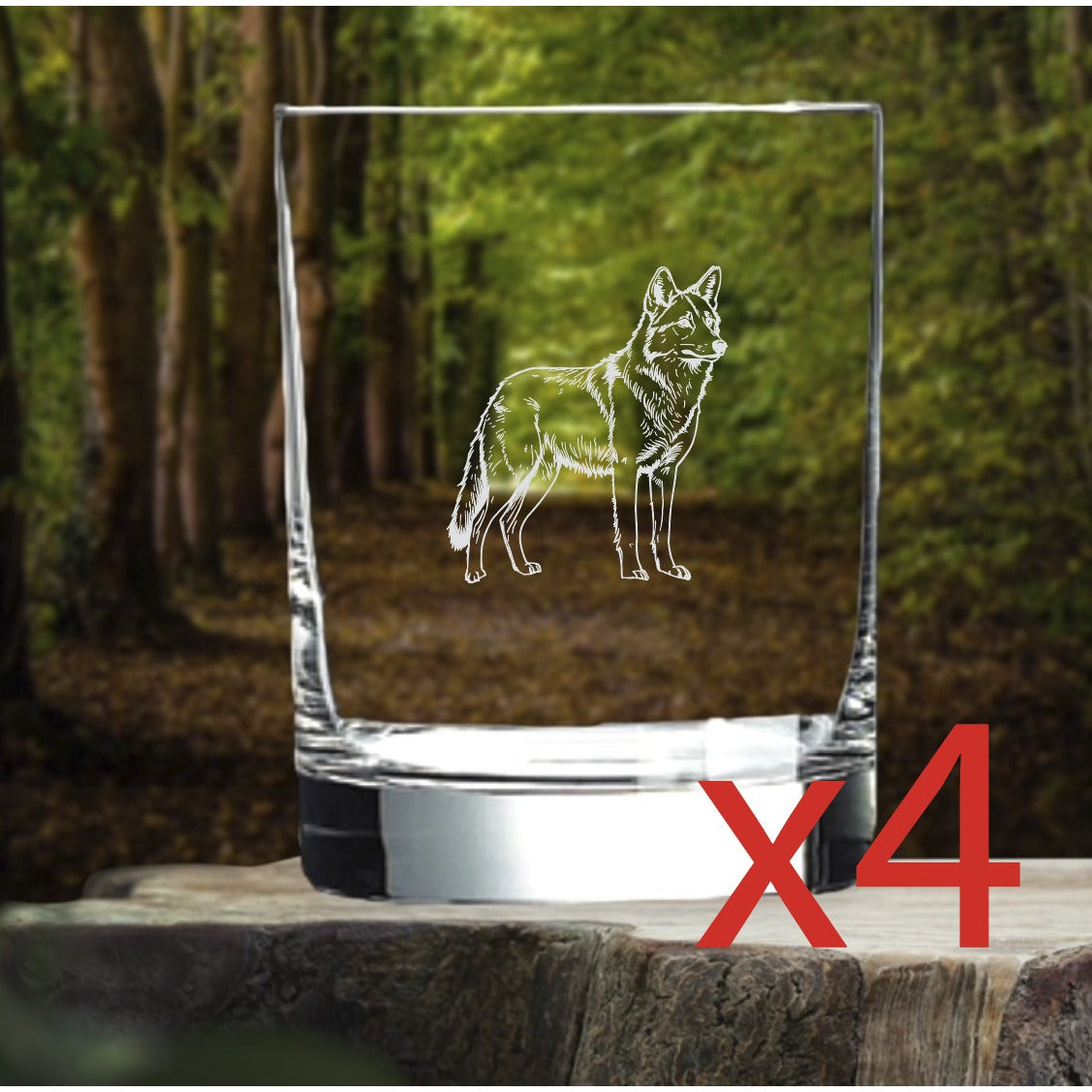 Coyote Whiskey Glasses x4 Double 14 Oz Premium Old Fashioned Animal Wild NEW
