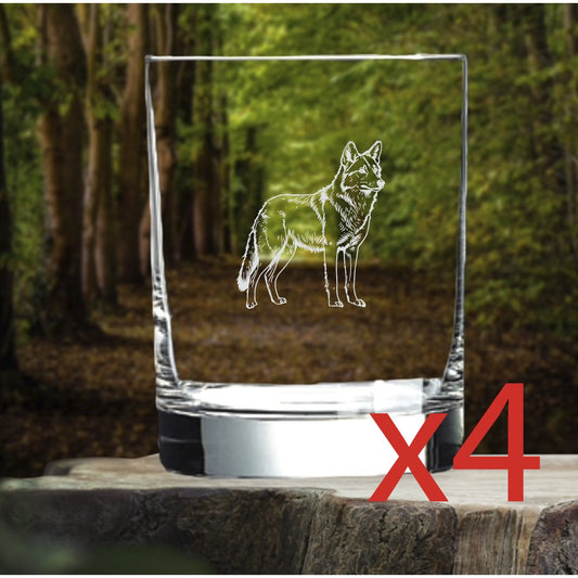 Coyote Whiskey Glasses x4 Double 14 Oz Premium Old Fashioned Animal Wild NEW