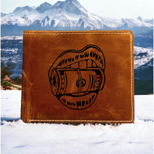 Lips Cash Leather Wallet Bifold Premium Quality Buffalo Money Bank Gift NEW