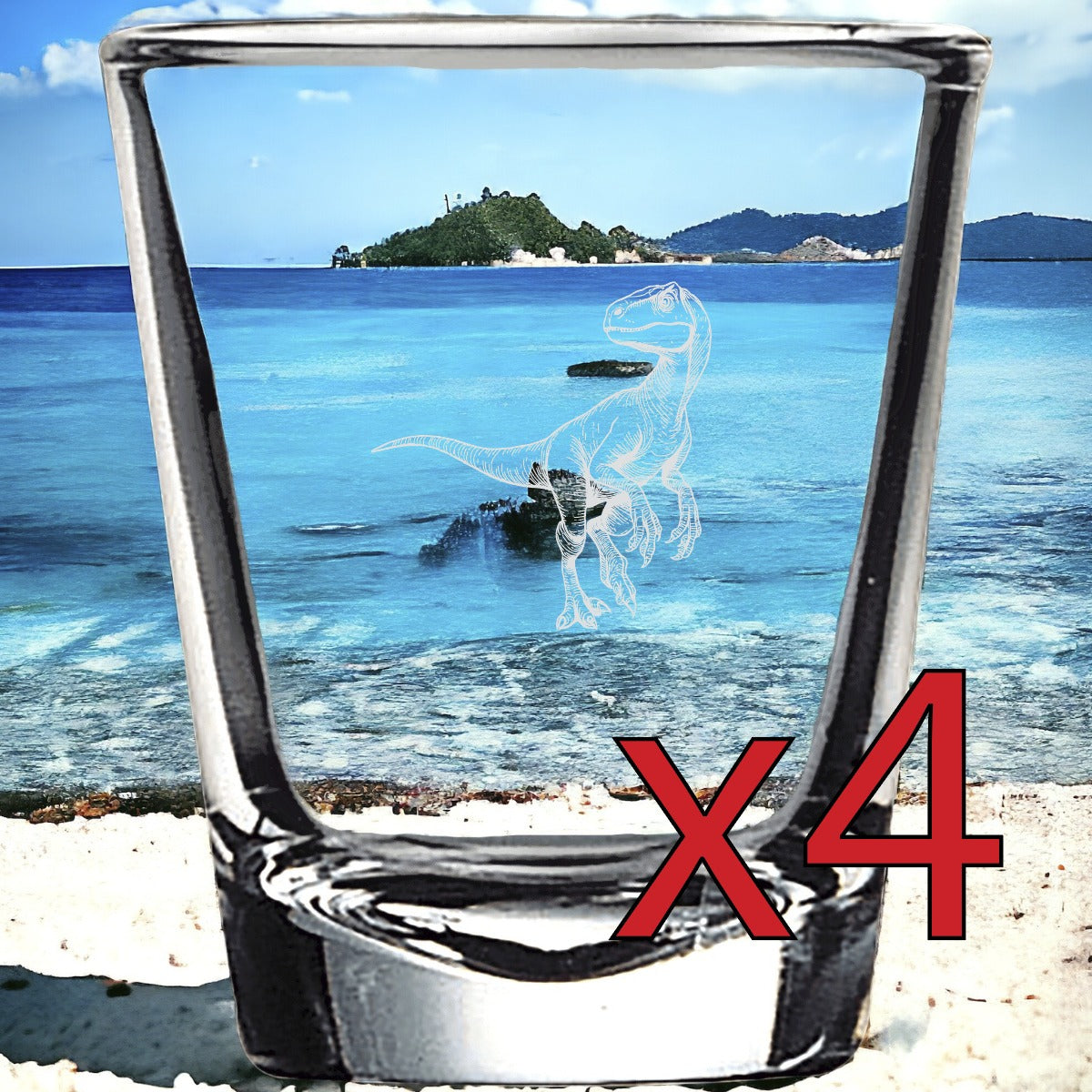 Velociraptor x4 Shot Glasses Spirit Liquor Party 2 Oz Premium Customize Gift NEW