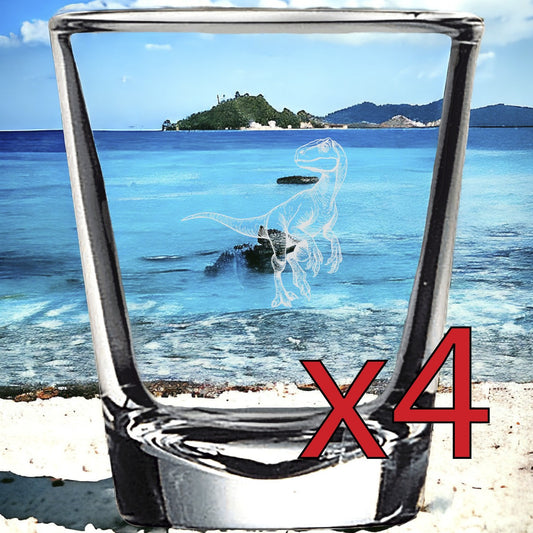 Velociraptor x4 Shot Glasses Spirit Liquor Party 2 Oz Premium Customize Gift NEW