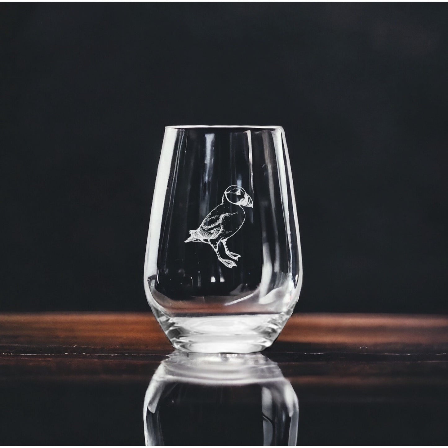 Puffin Stemless Wine Glasses x4 Premium 15 Oz Personalize Gift Bird Animal NEW