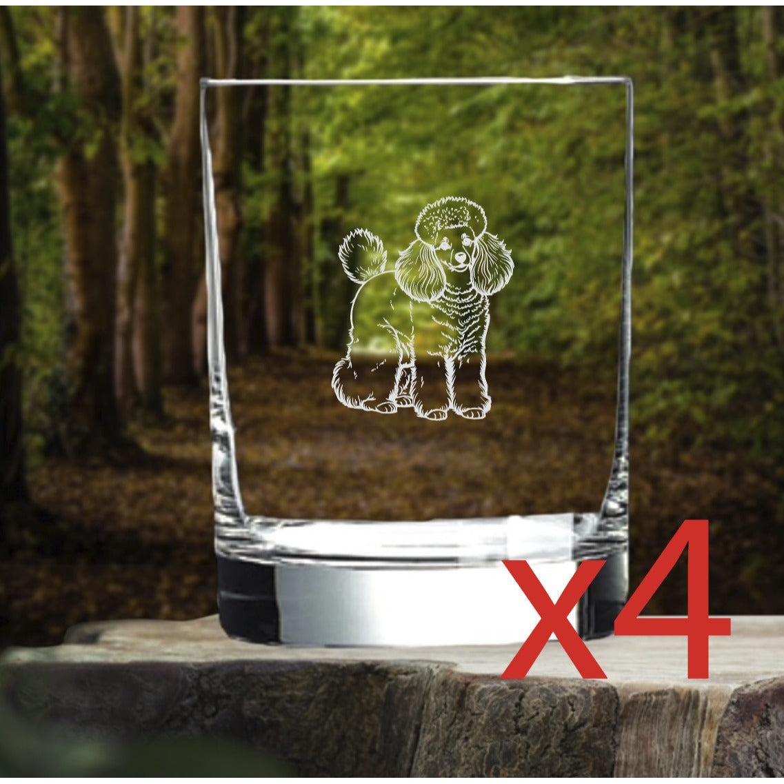 Poodle Whiskey Glasses x4 Double 14 Oz Premium Old Fashioned Dog Animal Gift NEW