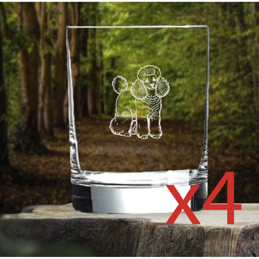 Poodle Whiskey Glasses x4 Double 14 Oz Premium Old Fashioned Dog Animal Gift NEW
