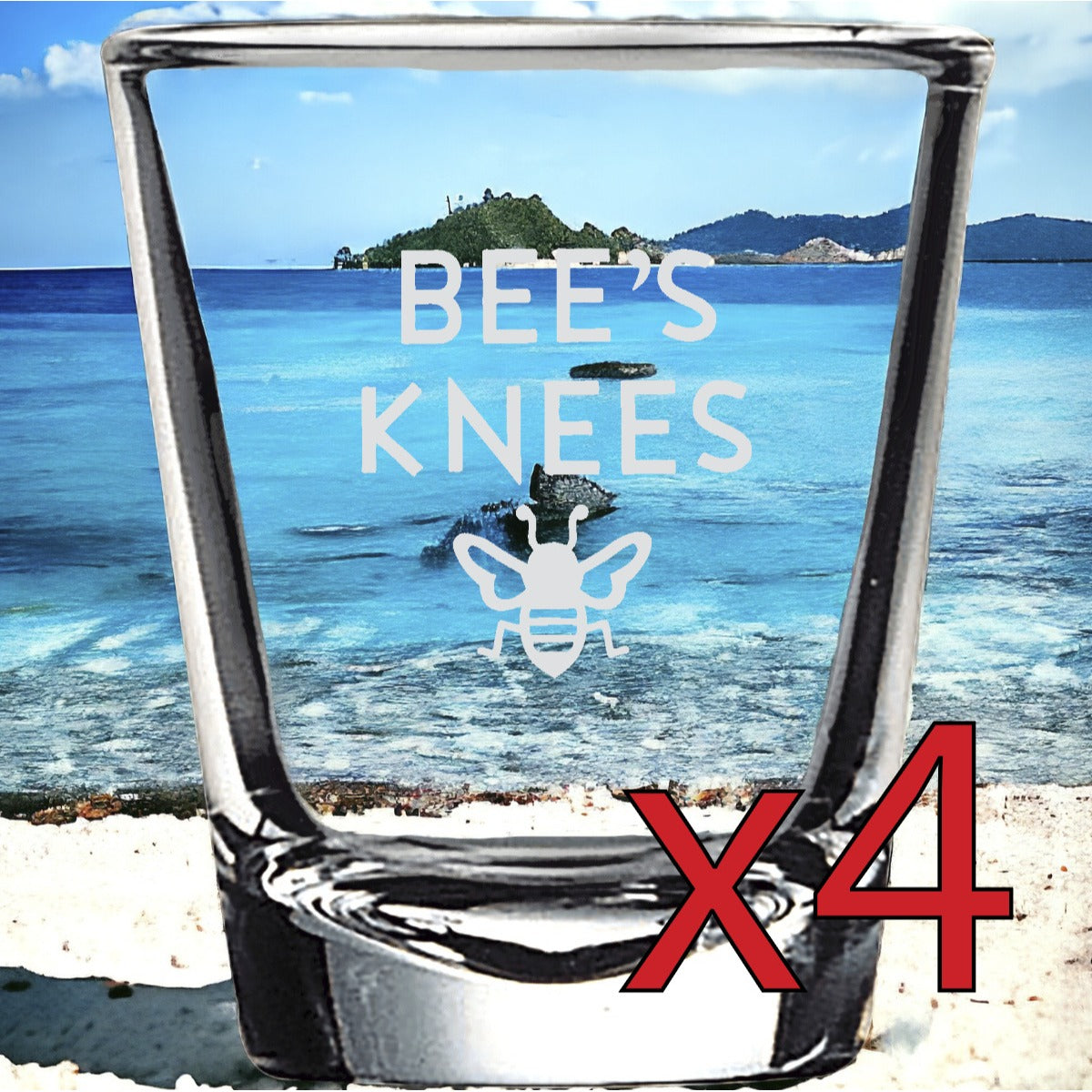 Bee's Knees x4 Shot Glasses Spirit Liquor Party 2 Oz Premium Customize Funny NEW