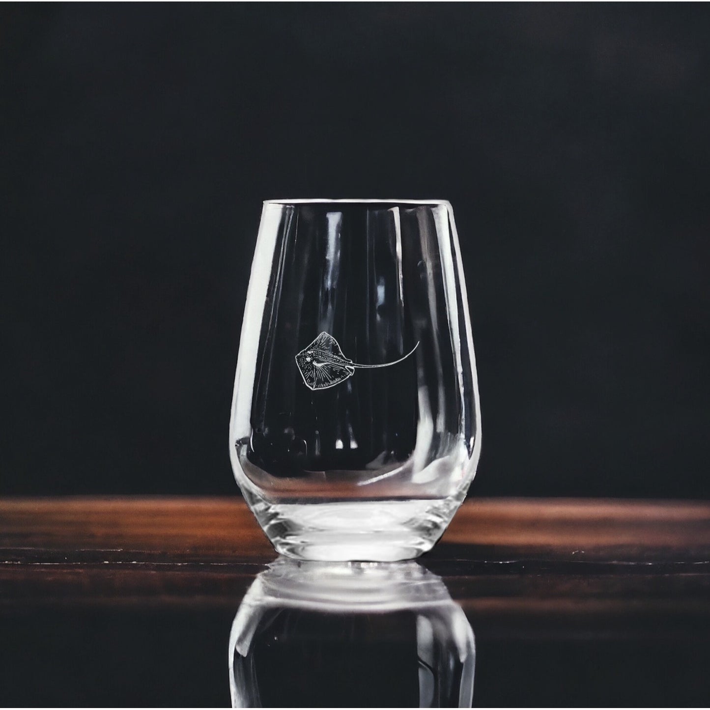 Stingray Stemless Wine Glasses x4 Premium 15 Oz Personalize Gift Ocean NEW