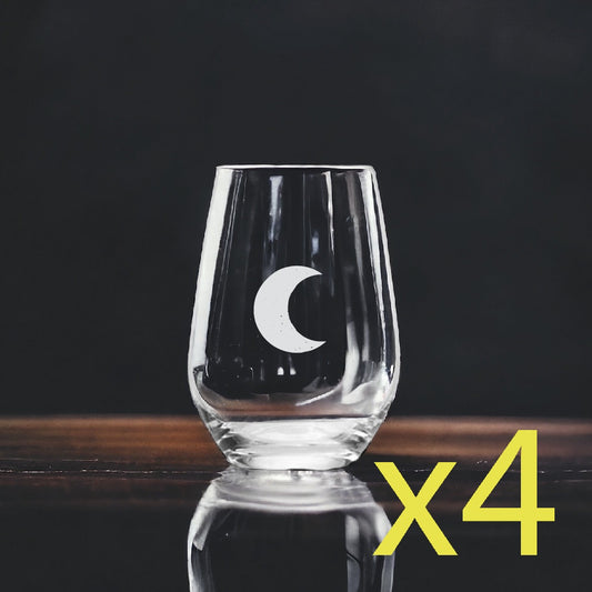 Crescent Moon Stemless Wine Glasses x4 Premium 15 Oz Personalize Galaxy NEW