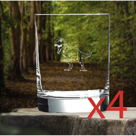 T-Rex Whiskey Glasses x4 Double 14 Oz Premium Old Fashioned Dinosaur Gift NEW