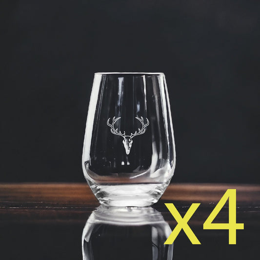 Deer Skull Stemless Wine Glasses x4 Premium 15 Oz Personalize Outdoor Nature NEW