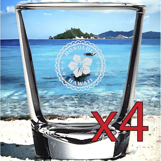 Hawaii x4 Shot Glasses Spirit Liquor Party 2 Oz Premium Customize Hibiscus NEW