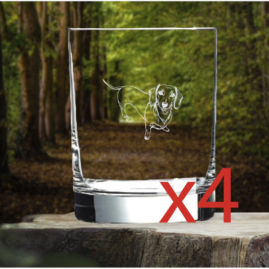 Dachshund Whiskey Glasses x4 Double 14 Oz Premium Old Fashioned Weiner Dog NEW