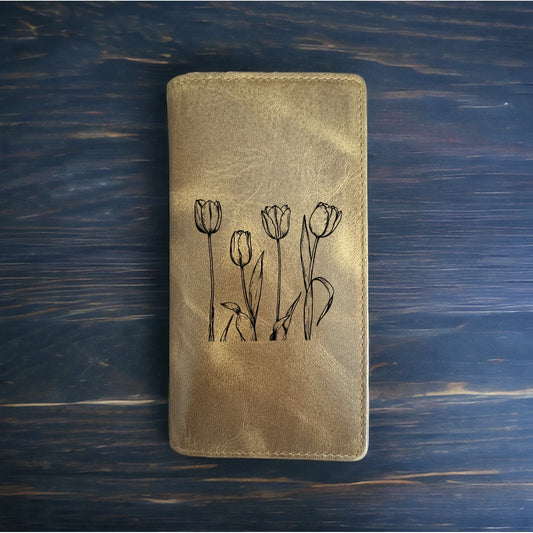 Tulips Rodeo Wallet Cowboy Western Buffalo Leather Premium Flower Floral NEW